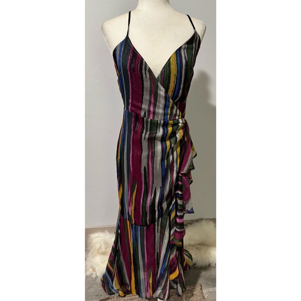 Michael Costello X Revolve Atienne in multicolor high low wrap maxi dress S - Picture 2 of 12